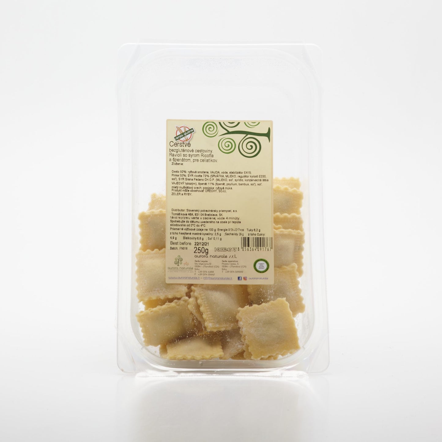 BIO Ravioli bez lepku riccota špenát250g